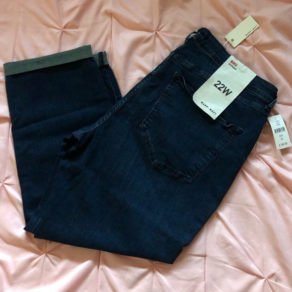 NWT Warp + Weft BRU (Brussels) Cuffed Boyfriend Jeans Dark Blue Sz 22 W Plus - Picture 5 of 8